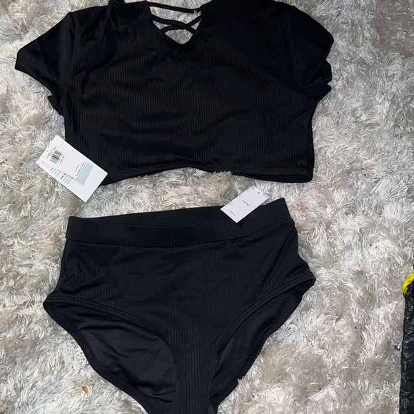 2pc set rib knit tankini swim